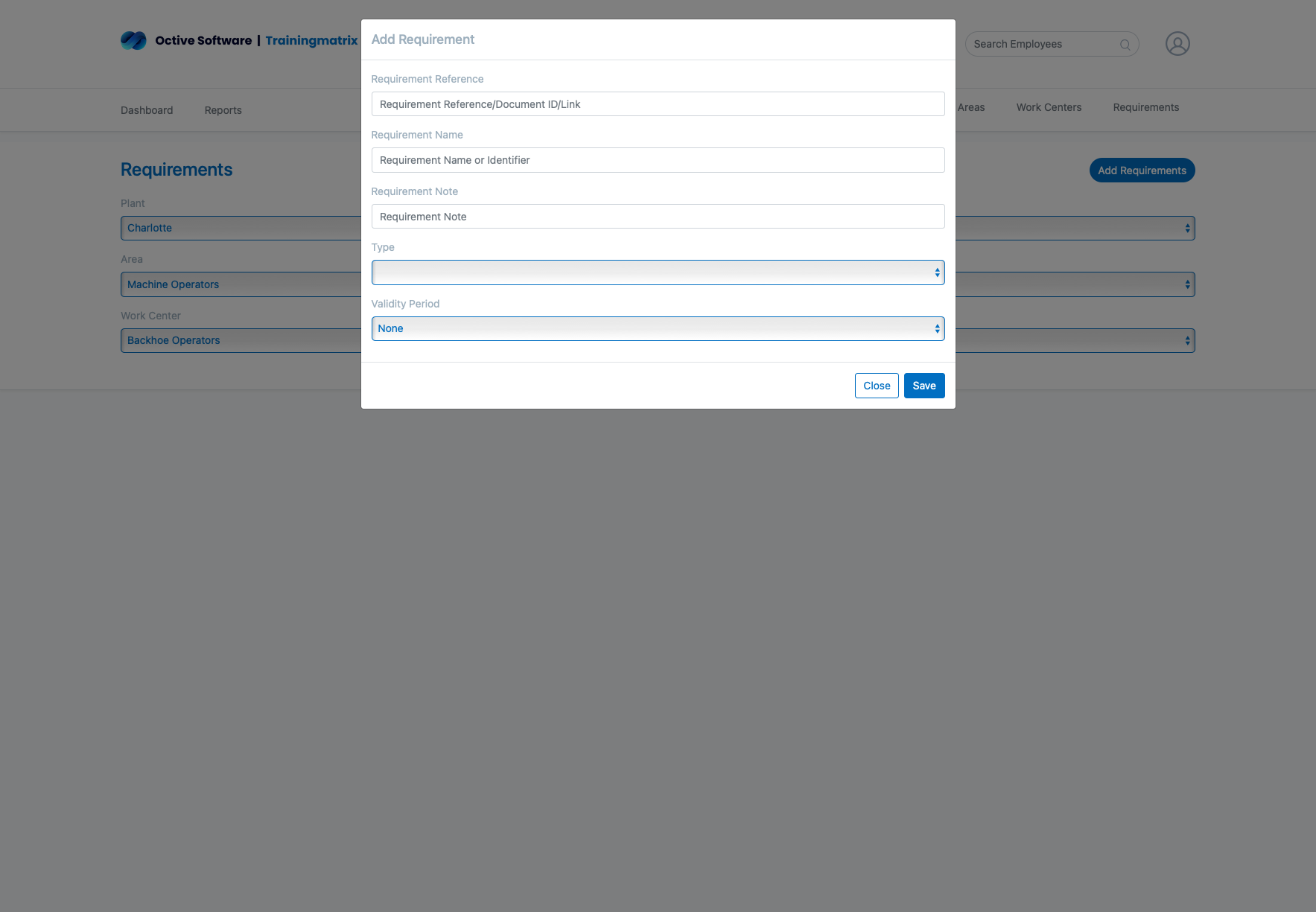 Add New Training Requirement Form